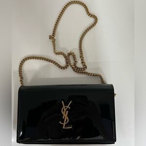 Saint Laurent Uptown Chain Wallet in Black Patent Leather